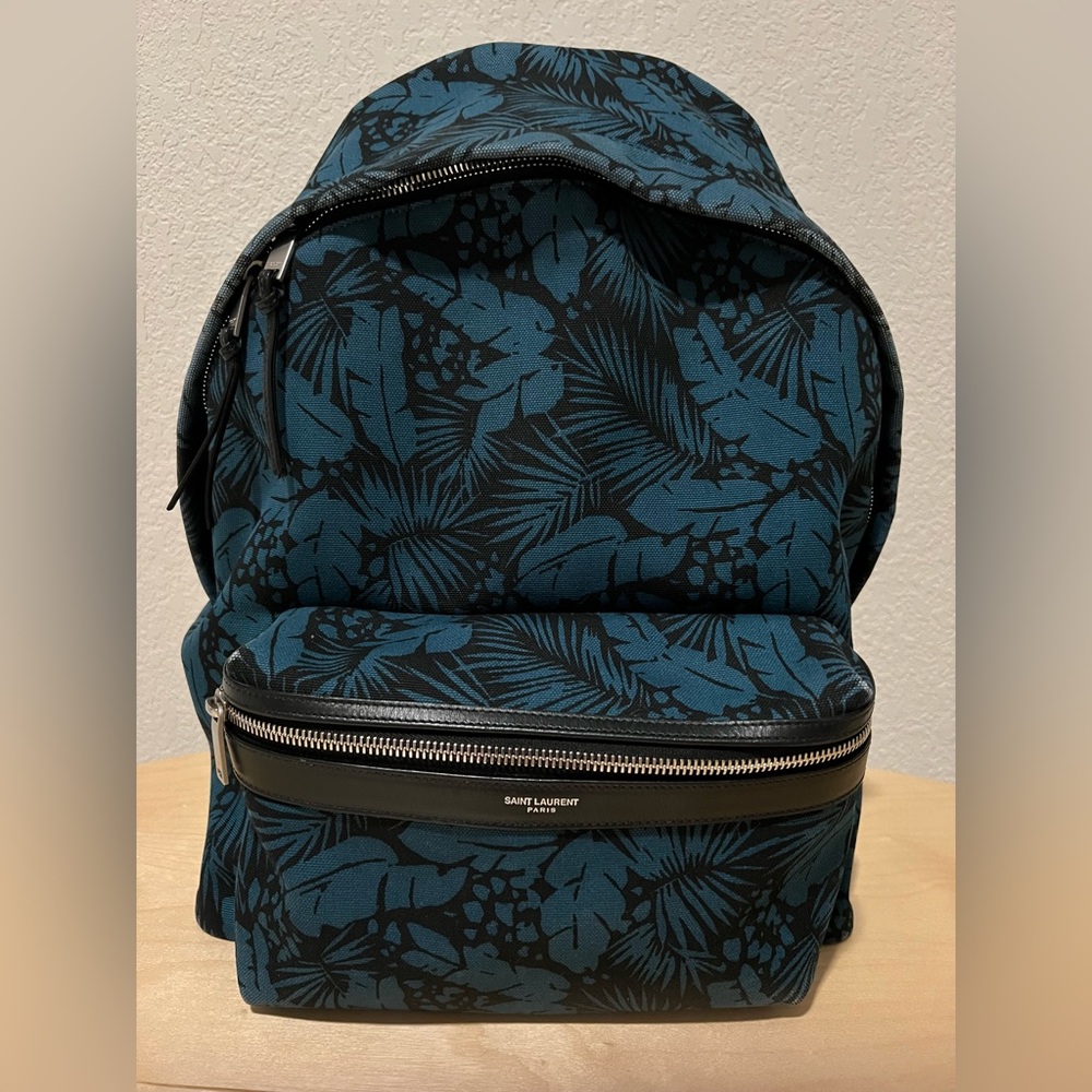 Saint Laurent City Backpack Nylon Green Leaves